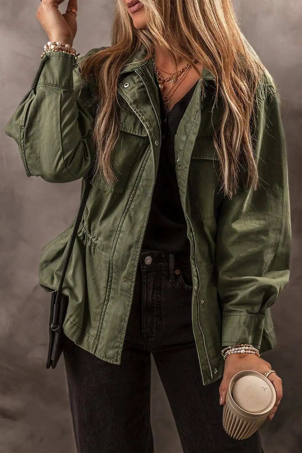 Zip Up Long Sleeve Jacket - Trendsi - Flyclothing LLC