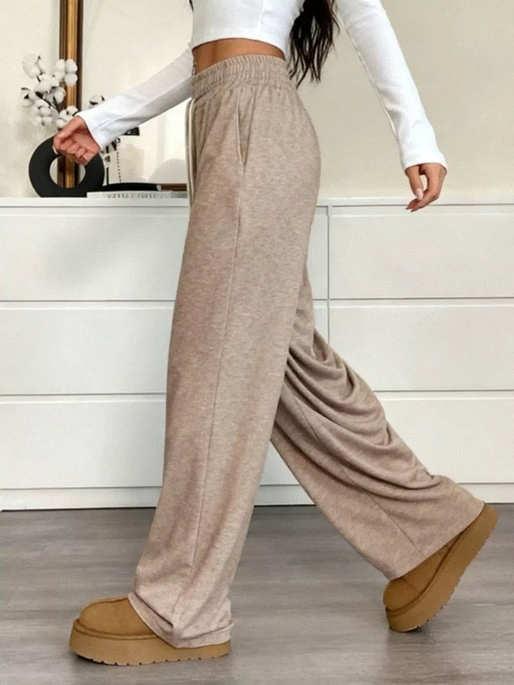 Full Size Drawstring High Waist Wide Leg Pants Plus Size - Trendsi - Flyclothing LLC