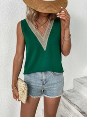 Full Size Lace Detail V-Neck Tank - Trendsi