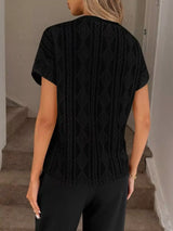 Diamond Pattern Round Neck Top - Trendsi - Flyclothing LLC