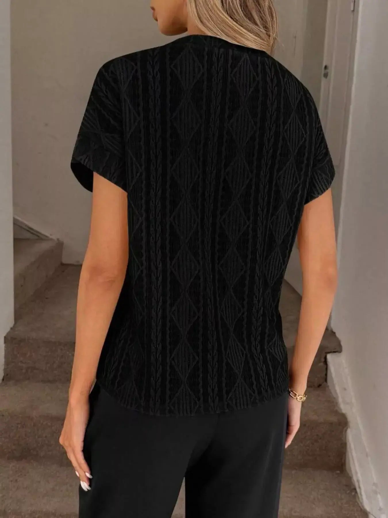 Diamond Pattern Round Neck Top - Trendsi - Flyclothing LLC