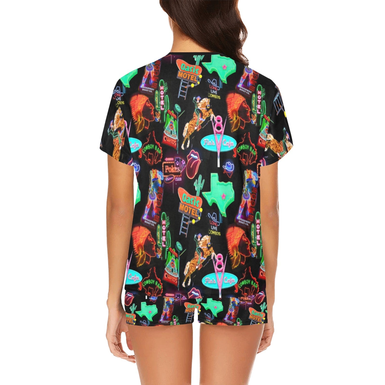 Baha Ranch Vegas Neon Western Women's Short and Top Pajama Set