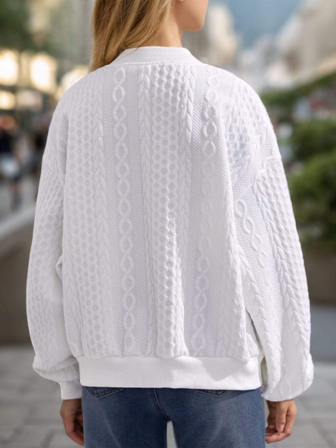 Textured Zip Up Dropped Shoulder Jacket - Trendsi - Flyclothing LLC