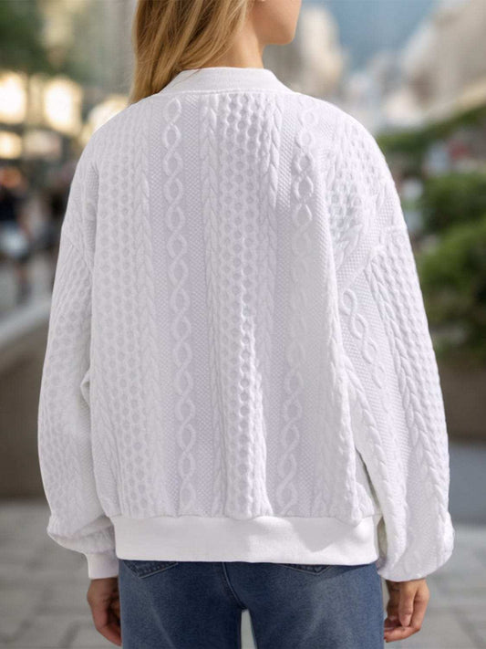 Textured Zip Up Dropped Shoulder Jacket - Trendsi - Flyclothing LLC