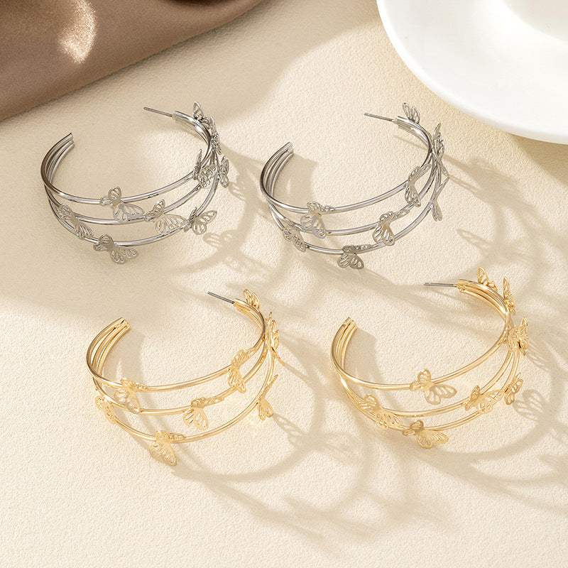 Fashion Sweet Double Layer Butterfly Stud Earrings & Hoop Earrings, Hollow Out Unique Design Women Earrings, High-End Temperament Stud Ear Jewelry - My Store - Flyclothing LLC