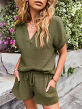 Notched Short Sleeve Top and Shorts Set - Trendsi