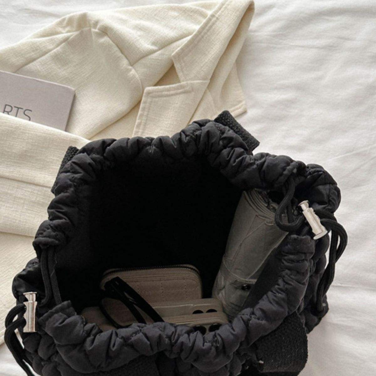 Drawstring Bubble Texture Tote Bag - Trendsi - Flyclothing LLC