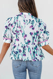 Floral Ricrac Trim Half Sleeve Peplum Top - Trendsi