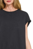 Zenana French Terry Round Neck Cap Sleeve T-Shirt - Trendsi - Flyclothing LLC