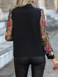 Printed Tie Neck Long Sleeve Blouse - Trendsi