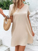 Lace Detail V-Neck Short Sleeve Mini Dress - Trendsi - Flyclothing LLC
