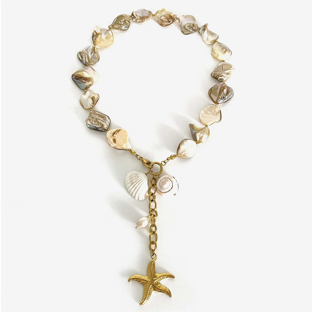 18K Gold-Plated Ocean Theme Necklace with Starfish Pendant - Trendsi - Flyclothing LLC