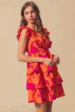 SO ME Floral V Neck Layered Dress with Elasticized Waist - Trendsi - Flyclothing LLC