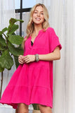 ADORA Tiered Notched Short Sleeve Dress - Trendsi
