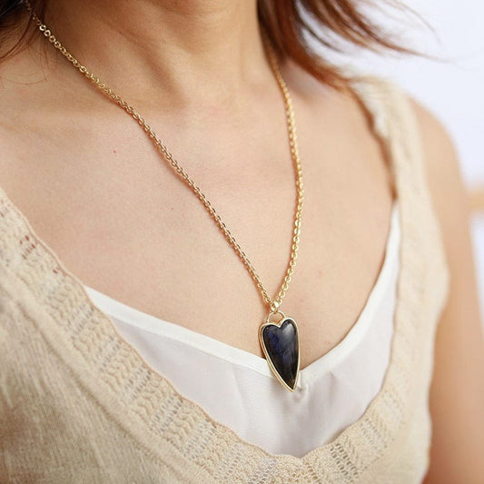 Copper Labradorite Heart Shape Necklace - Trendsi