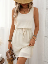 Waffle-Knit Drawstring Mini Tank Dress - Trendsi - Flyclothing LLC