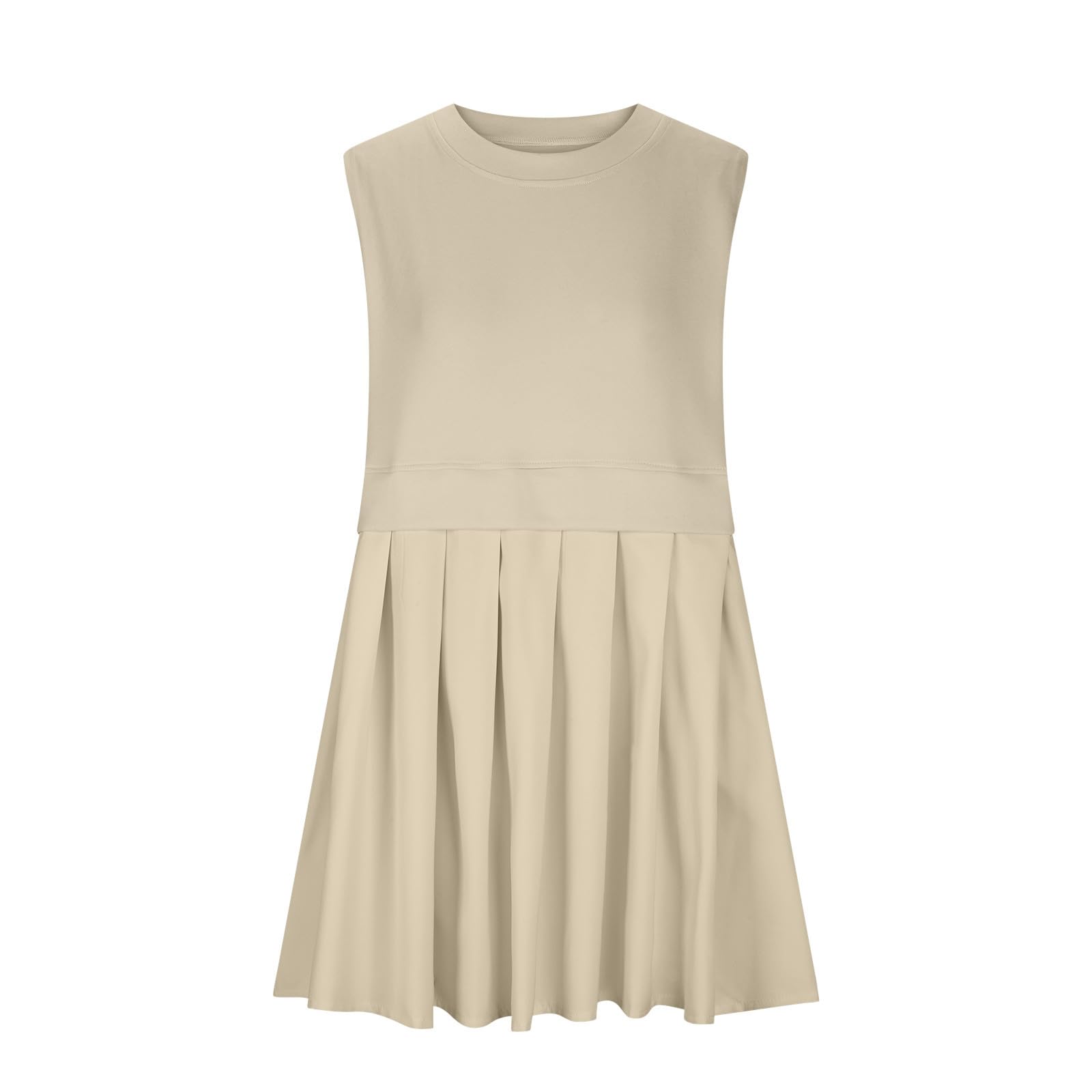 Pleated Round Neck Sleeveless Mini Dress - Trendsi