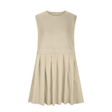Pleated Round Neck Sleeveless Mini Dress - Trendsi - Flyclothing LLC