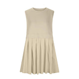 Pleated Round Neck Sleeveless Mini Dress - Trendsi
