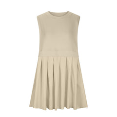 Pleated Round Neck Sleeveless Mini Dress - Trendsi