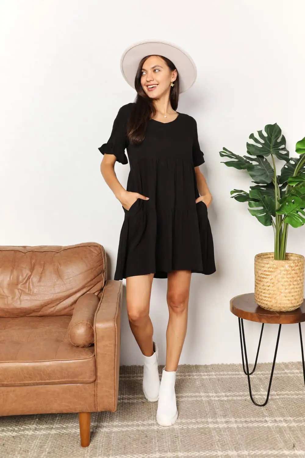 Mandy V-Neck Flounce Sleeve Tiered Dress - Trendsi - Flyclothing LLC
