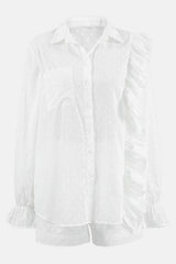 Ruffled Dot Applique Collared Neck Top and Shorts Set - Trendsi - Flyclothing LLC