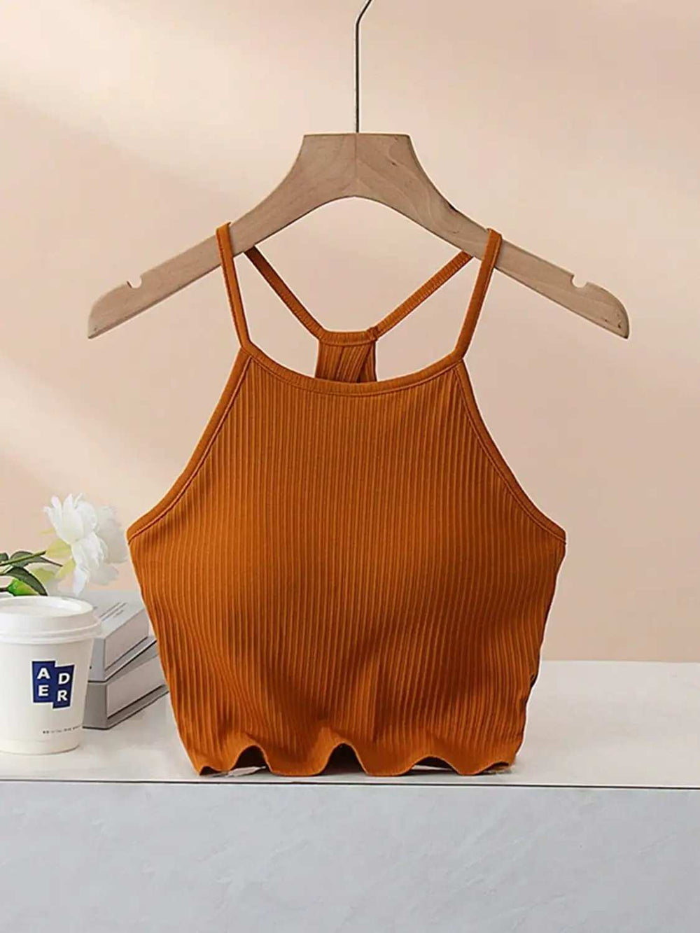 Grecian Neck Cropped Tank with Chest Pads - Trendsi - Flyclothing LLC