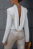 Backless Cowl Neck Long Sleeve Blouse - Trendsi - Flyclothing LLC