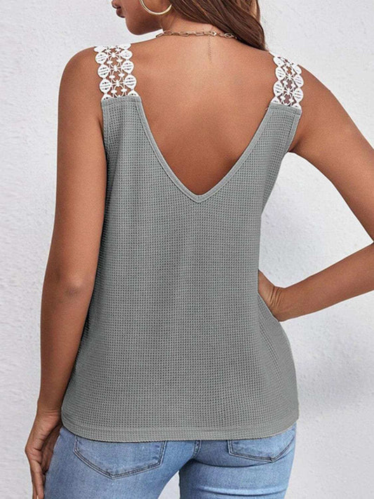 Full Size Lace Detail V-Neck Tank - Trendsi - Flyclothing LLC