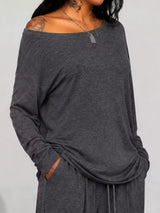 Full Size Comfortable Loose Fit One-Shoulder T-Shirt and Pants Set Plus Size - Trendsi - Flyclothing LLC