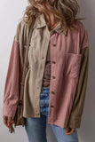 Button Up Color Block Long Sleeve Shacket - Trendsi - Flyclothing LLC