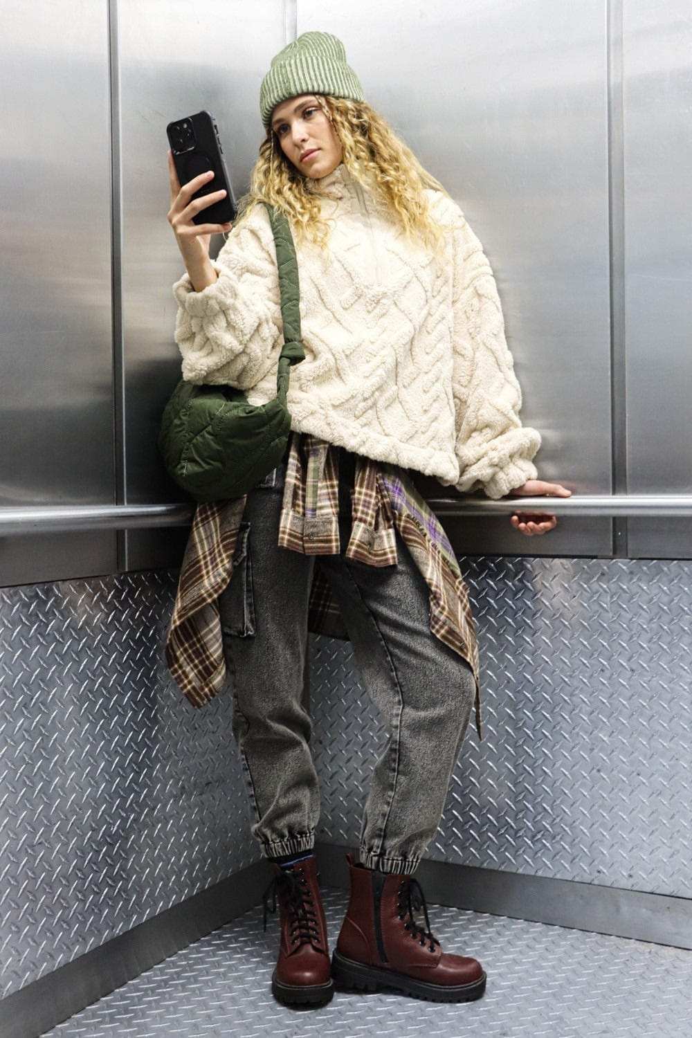 VERY J Fuzzy Fleece Half Zip Cable Pattern Sweatshirt - Trendsi - Flyclothing LLC