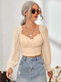 Mesh Sweetheart Neck Flounce Sleeve Top - Trendsi - Flyclothing LLC