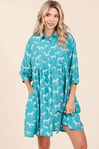 Mittoshop Zebra Print Button Down Shirt Mini Dress - Trendsi - Flyclothing LLC