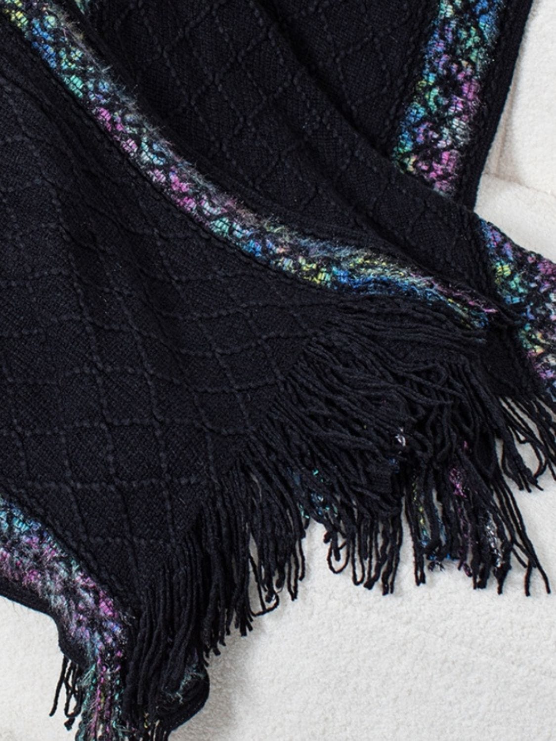 Fringe Half Sleeve Hooded Poncho - Trendsi
