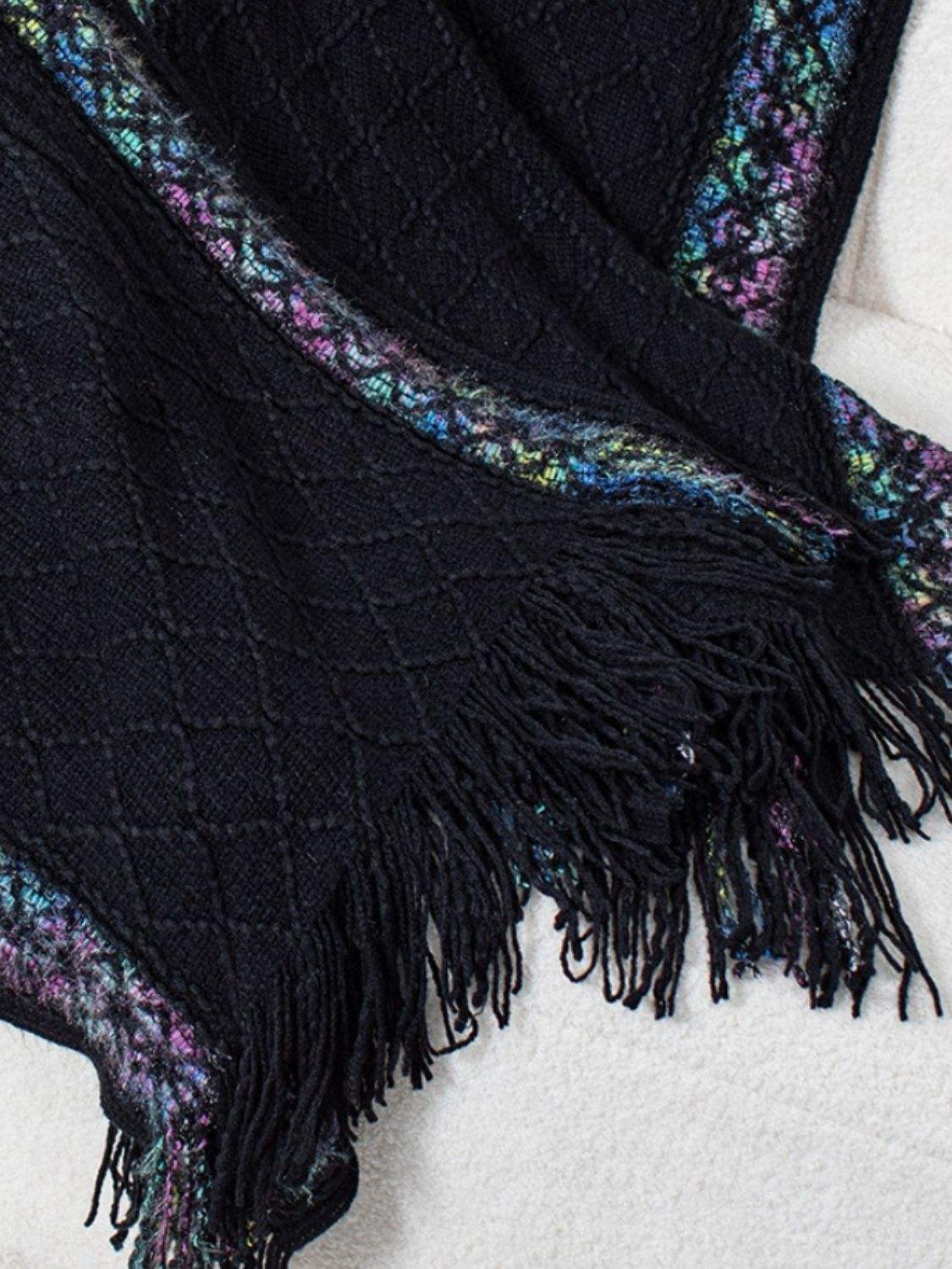 Fringe Half Sleeve Hooded Poncho - Trendsi - Flyclothing LLC