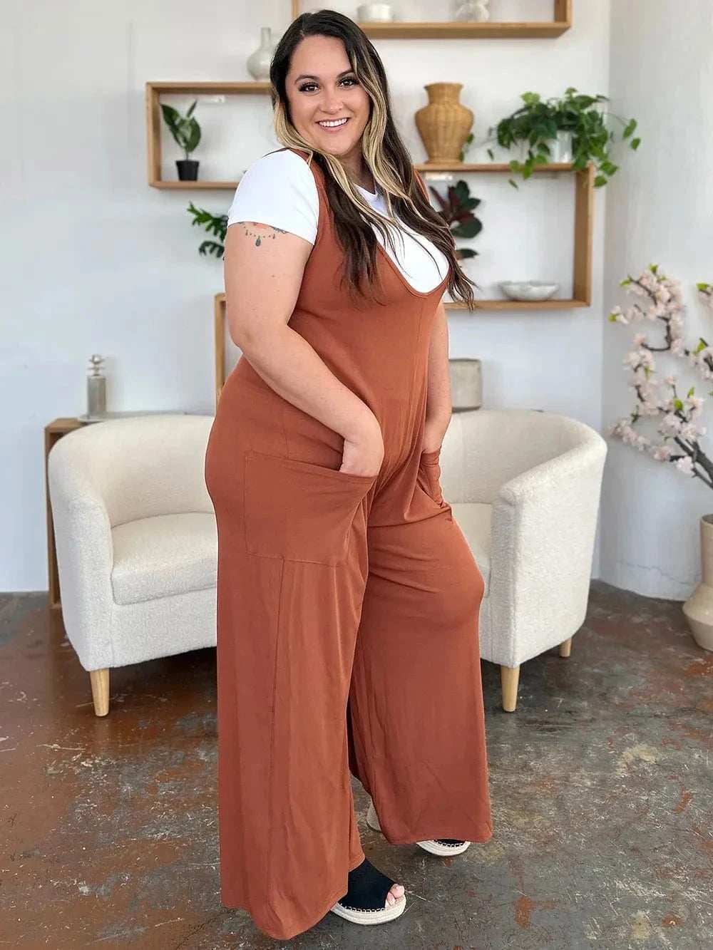 Double Take Full Size Sleeveless Wide Leg Jumpsuit with Pockets - Trendsi - Flyclothing LLC