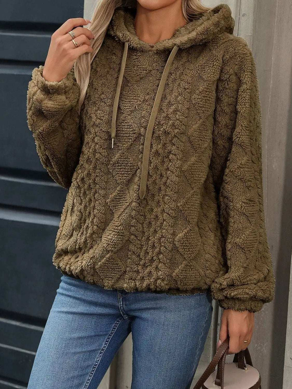 Drawstring Long Sleeve Plush Hoodie - Trendsi - Flyclothing LLC