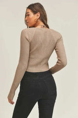 MABLE Long Sleeve Crop Sweater Top and Inner Bra Set - Trendsi - Flyclothing LLC
