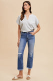 Annie Wear Distressed Raw Hem Straight Leg Cropped Jeans - Trendsi
