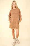 VERY J Mineral Washed Oversized Sweatshirt Mini Dress - Trendsi