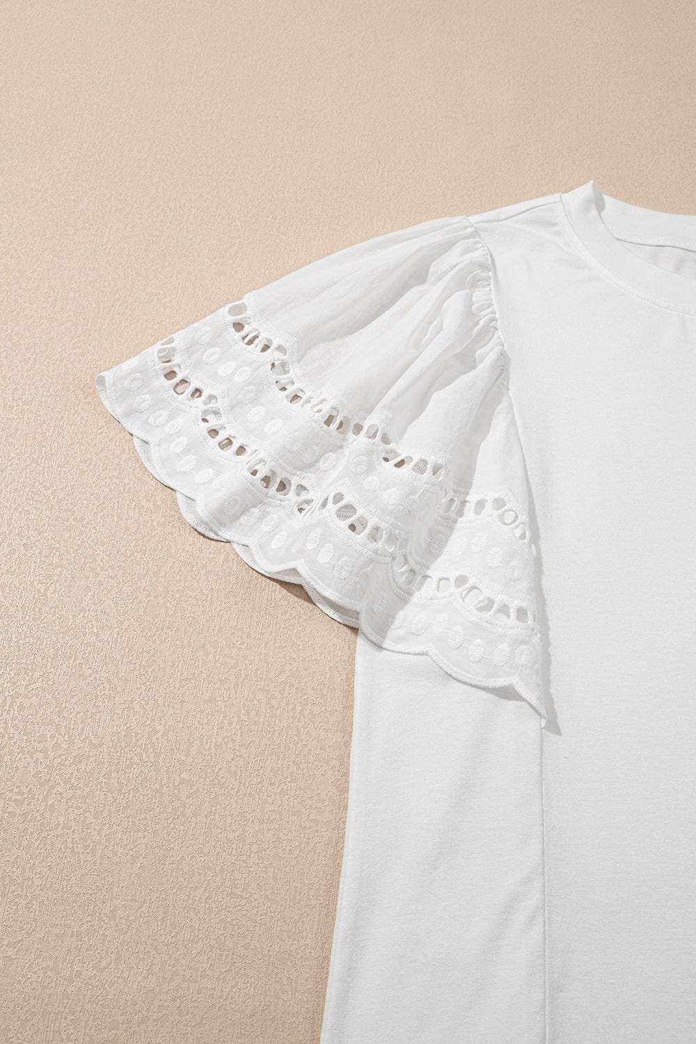 Hollow Out Embroidered Short Sleeve Round Neck Top - Trendsi - Flyclothing LLC