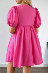 Puff Sleeve Tie Front High Waist Mini Dress - Trendsi - Flyclothing LLC