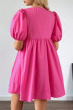 Puff Sleeve Tie Front High Waist Mini Dress - Trendsi