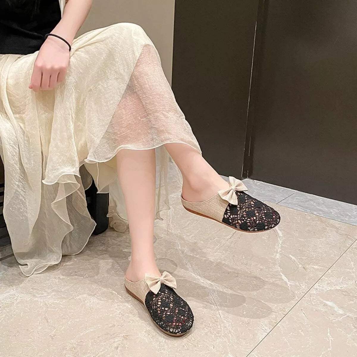 Round Toe Bow Slip-Ons - Trendsi - Flyclothing LLC