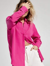 Textured Collared Neck Long Sleeve Shirt - Trendsi - Flyclothing LLC