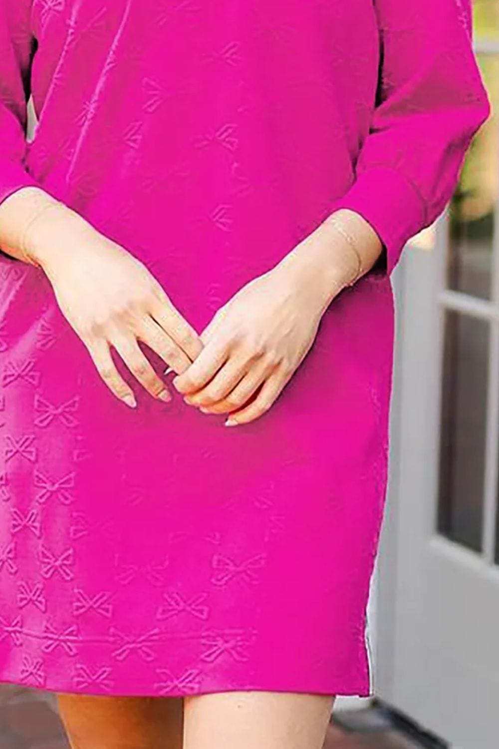 Texture Quarter Zip Long Sleeve Mini Dress - Trendsi - Flyclothing LLC