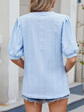 Puff Sleeve V-Neck Eyelet Lace T-Shirt - Trendsi - Flyclothing LLC