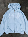 Men's Letter Embroidered Zip Up Long Sleeve Hoodie - Trendsi