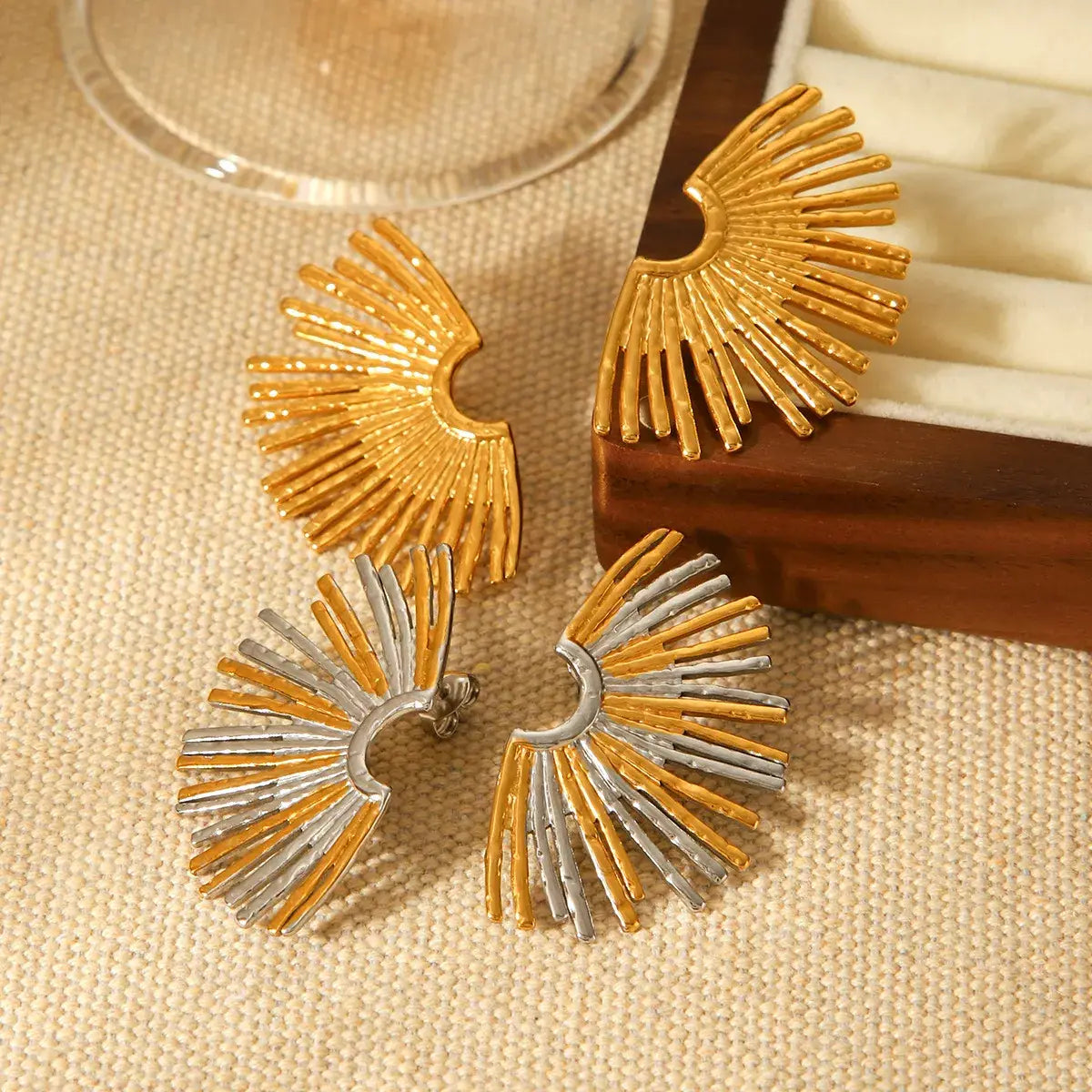 Stainless Steel Fan-Shaped Earrings - Trendsi - Flyclothing LLC